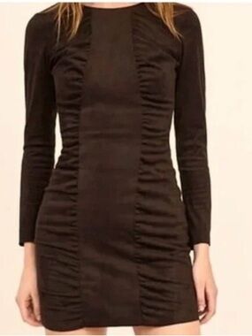 Zara Western Cowboy Brown Faux Suede Ruched Mini Dress M
